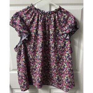 Shein Top Womens Plus Size 4x Pink Floral Flutter Sleeve Round Neck Peasant Boho